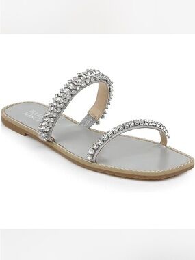 BADGLEY MISCHKA Silver Crystal Double-Strap Slide Sandal